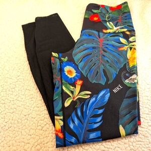 Nike Women Dri-Fit 7/8 Running Leggings Tropical Floral Print Mesh-Small